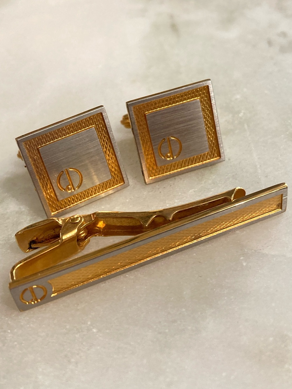 Dunhill Cuff Links + Tie Clip Set